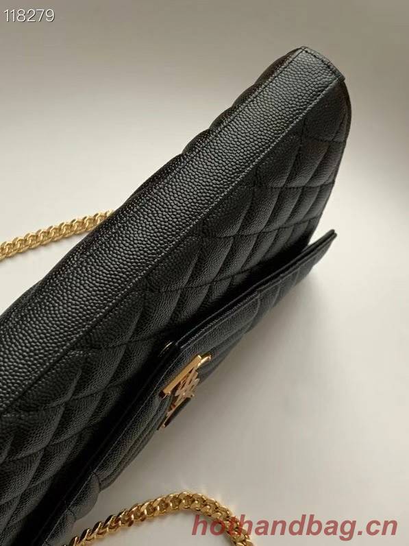 SAINT LAURENT MONOGRAM CHAIN WALLET IN MIX MATELASSE GRAIN DE POUDRE EMBOSSED LEATHER 620280 BLACK&GOLD