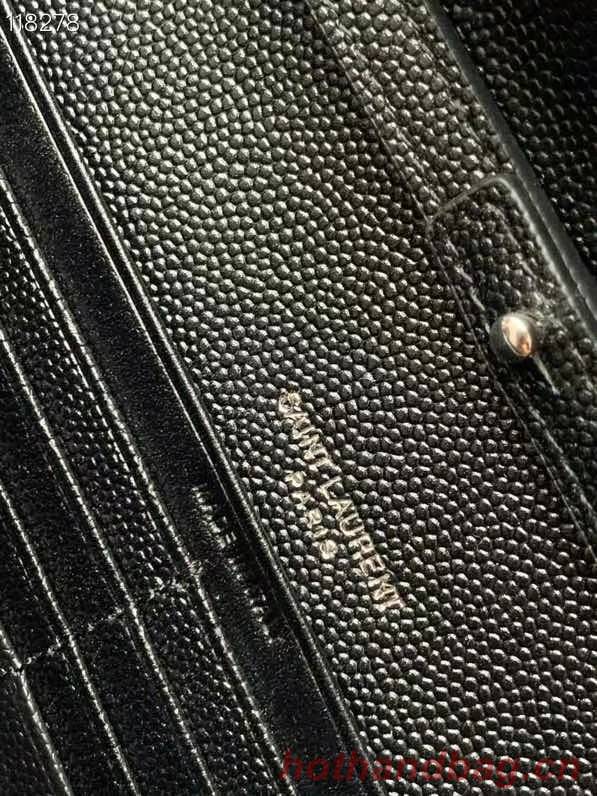 SAINT LAURENT MONOGRAM CHAIN WALLET IN MIX MATELASSE GRAIN DE POUDRE EMBOSSED LEATHER 620280 BLACK&SILVER