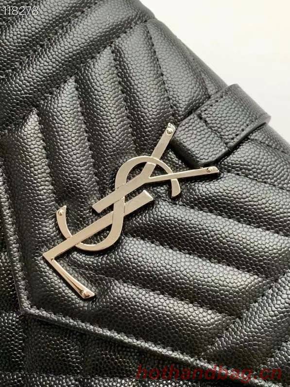 SAINT LAURENT MONOGRAM CHAIN WALLET IN MIX MATELASSE GRAIN DE POUDRE EMBOSSED LEATHER 620280 BLACK&SILVER