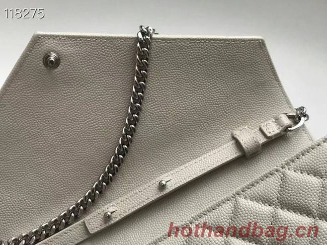 SAINT LAURENT MONOGRAM CHAIN WALLET IN MIX MATELASSE GRAIN DE POUDRE EMBOSSED LEATHER 620280 STONE GREY&SILVER