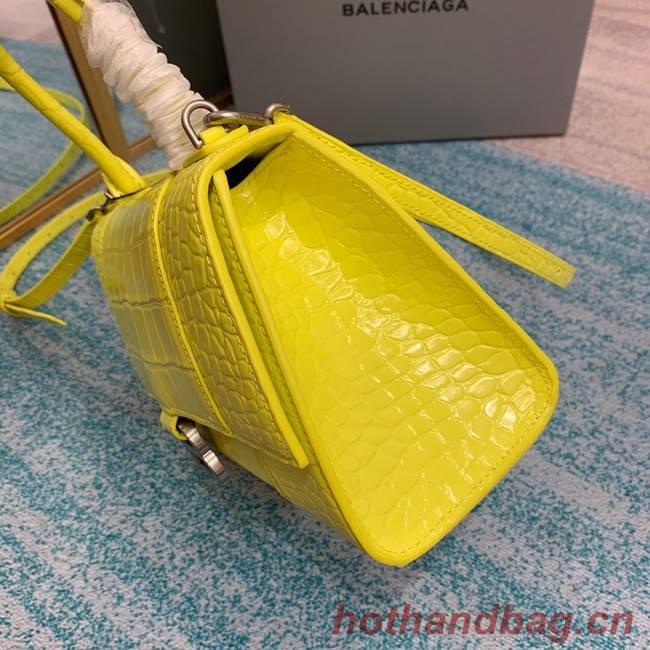 Balenciaga HOURGLASS SMALL TOP HANDLE BAG crocodile embossed calfskin B108895C yellow 