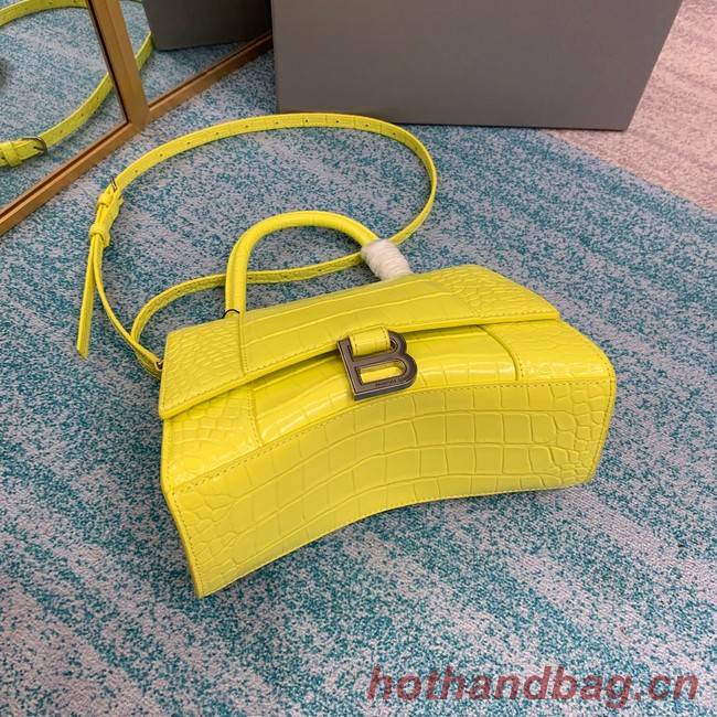 Balenciaga HOURGLASS SMALL TOP HANDLE BAG crocodile embossed calfskin B108895C yellow 