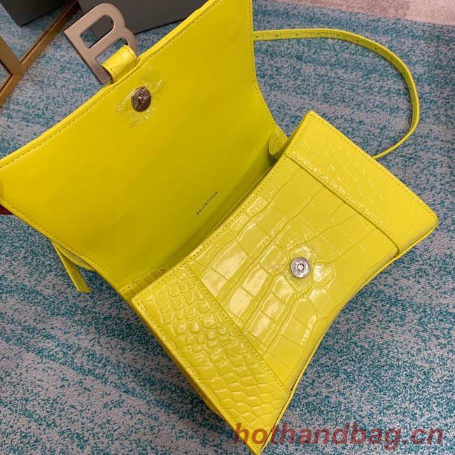 Balenciaga HOURGLASS SMALL TOP HANDLE BAG crocodile embossed calfskin B108895C yellow 