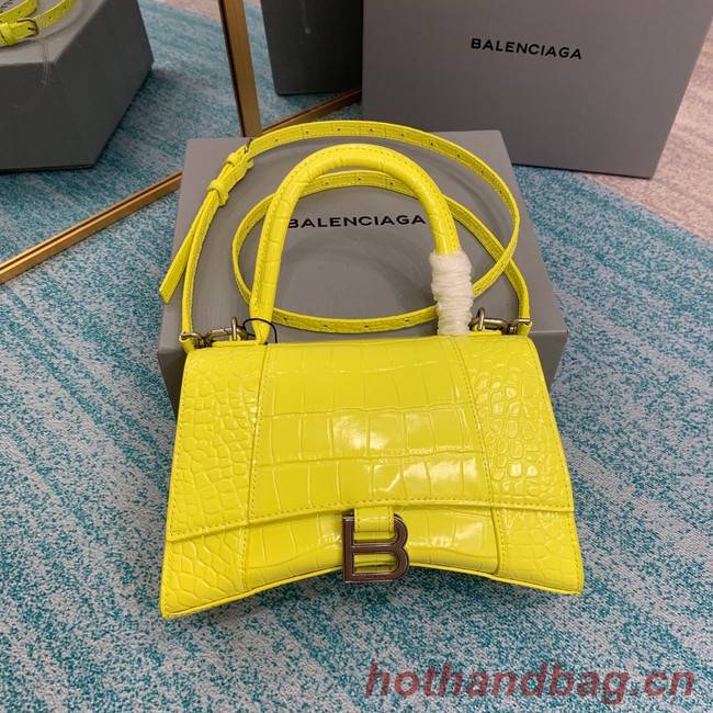 Balenciaga HOURGLASS SMALL TOP HANDLE BAG crocodile embossed calfskin B108895C yellow 