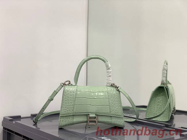 Balenciaga HOURGLASS SMALL TOP HANDLE BAG crocodile embossed calfskin B108895E light green