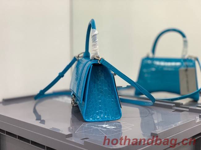 Balenciaga HOURGLASS SMALL TOP HANDLE BAG crocodile embossed calfskin B108895E sky blue