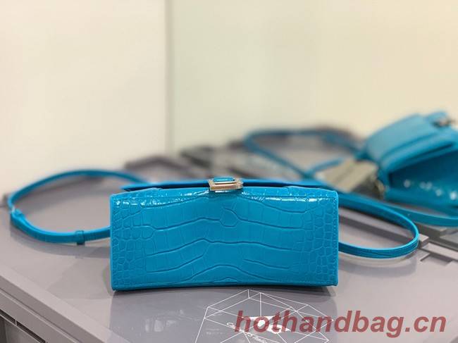 Balenciaga HOURGLASS SMALL TOP HANDLE BAG crocodile embossed calfskin B108895E sky blue