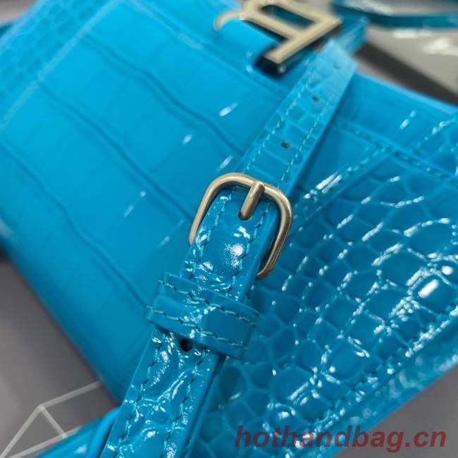 Balenciaga HOURGLASS SMALL TOP HANDLE BAG crocodile embossed calfskin B108895E sky blue