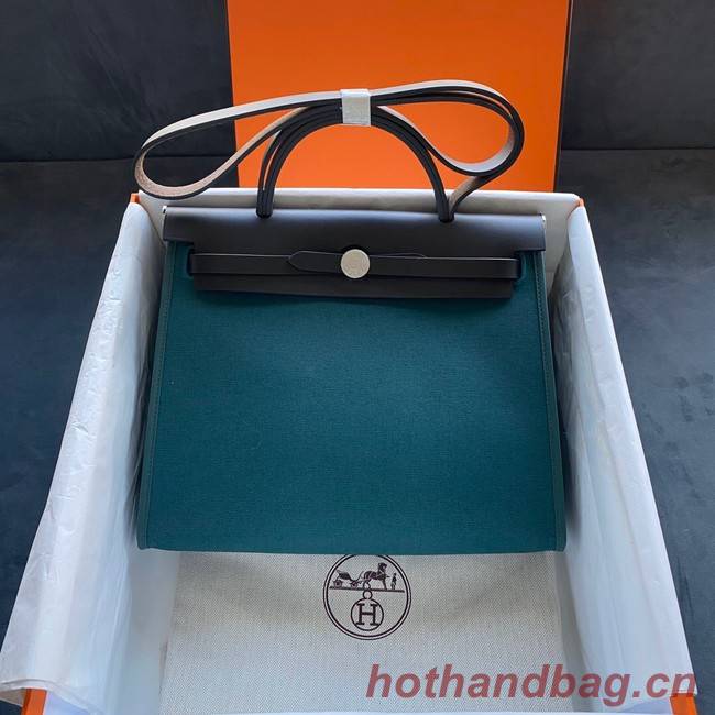 Hermes Herbag 31CM Original Canvas Leather & Calfskin 45987 sky Blue&black