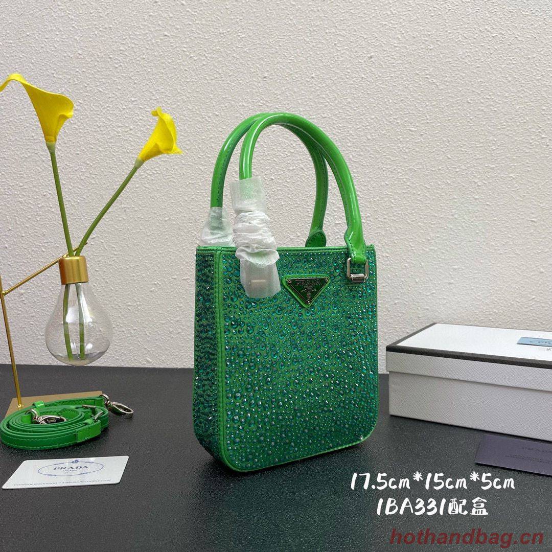 Prada leather small-bag with artificial crystals tote 1BC331 Green