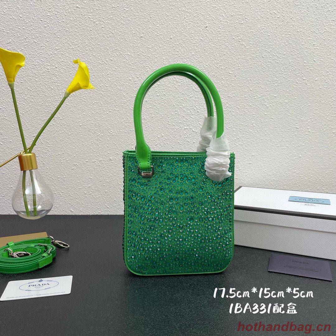 Prada leather small-bag with artificial crystals tote 1BC331 Green