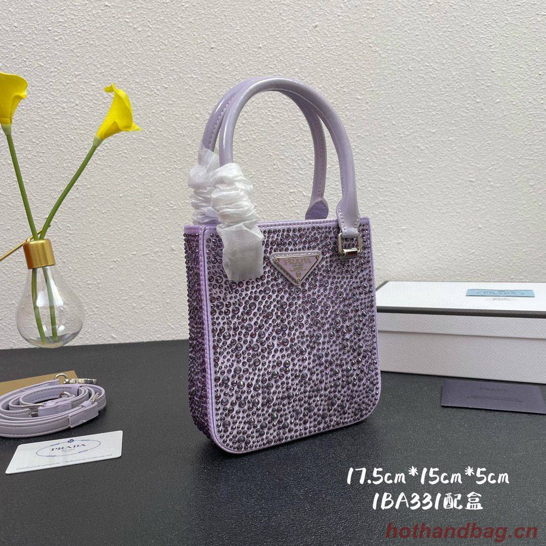 Prada leather small-bag with artificial crystals tote 1BC331 Purple