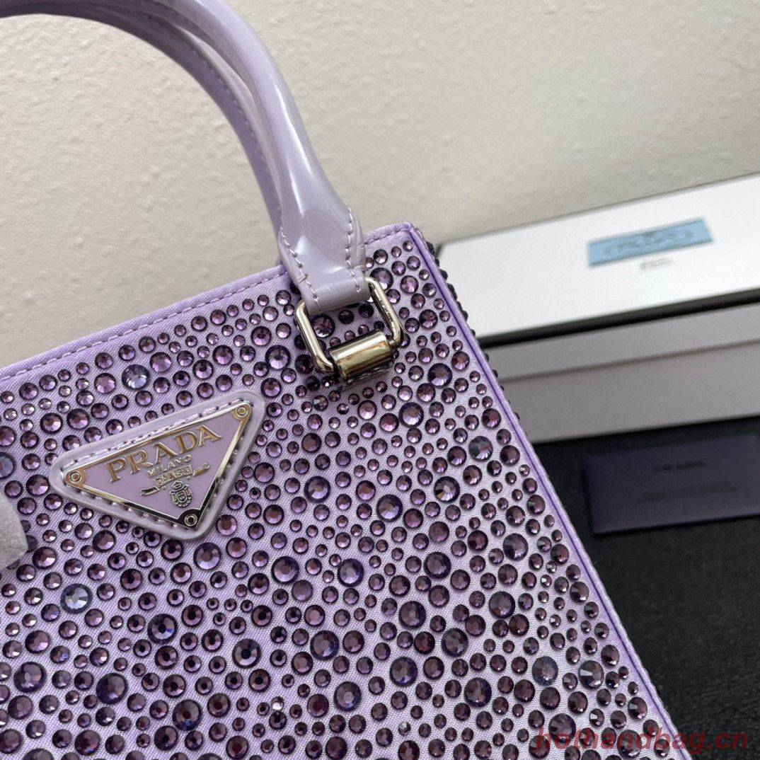 Prada leather small-bag with artificial crystals tote 1BC331 Purple