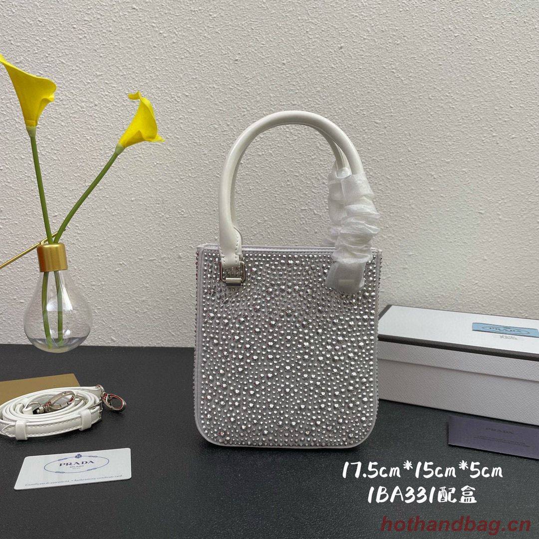 Prada leather small-bag with artificial crystals tote 1BC331 White