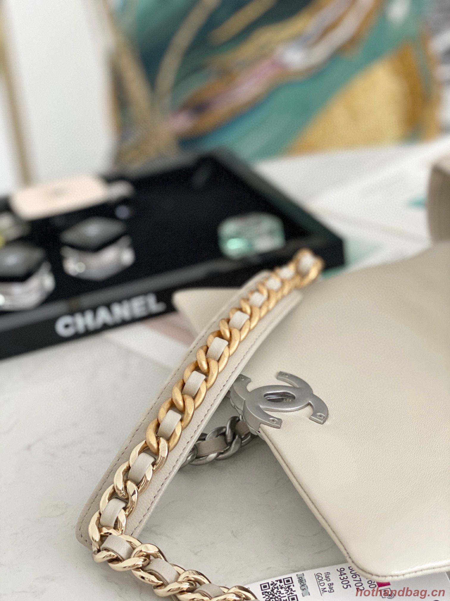 Chanel 19 flap bag AS1160 AS1161 AS1162 Off White Silver Hardware