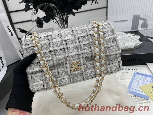 CHANEL Tweed Braided Sheepskin  & Gold-Tone Metal AS01112-1 gray