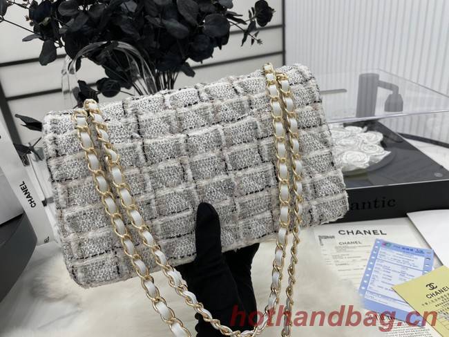 CHANEL Tweed Braided Sheepskin  & Gold-Tone Metal AS01112-1 gray