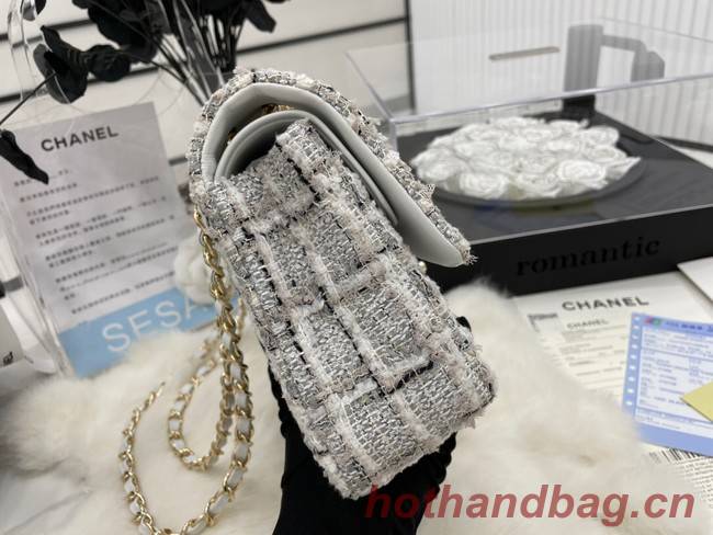 CHANEL Tweed Braided Sheepskin  & Gold-Tone Metal AS01112-1 gray