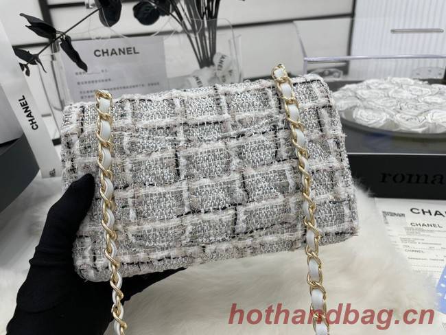 CHANEL Tweed Braided Sheepskin & Gold-Tone Metal AS01116-1 gray