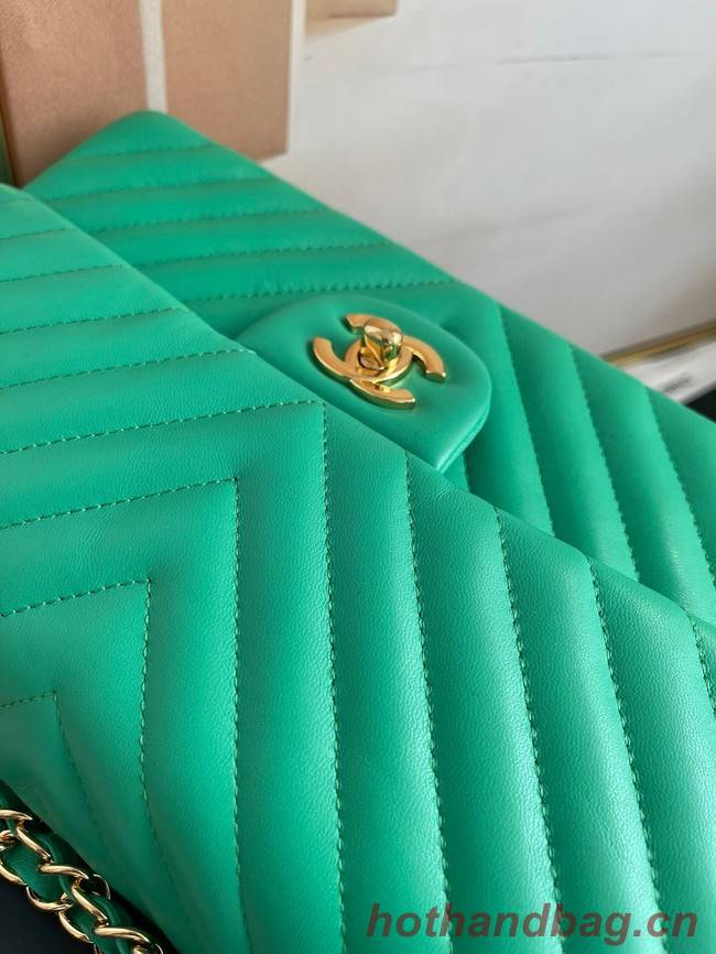 Chanel classic handbag Lambskin & gold Metal V01112 green