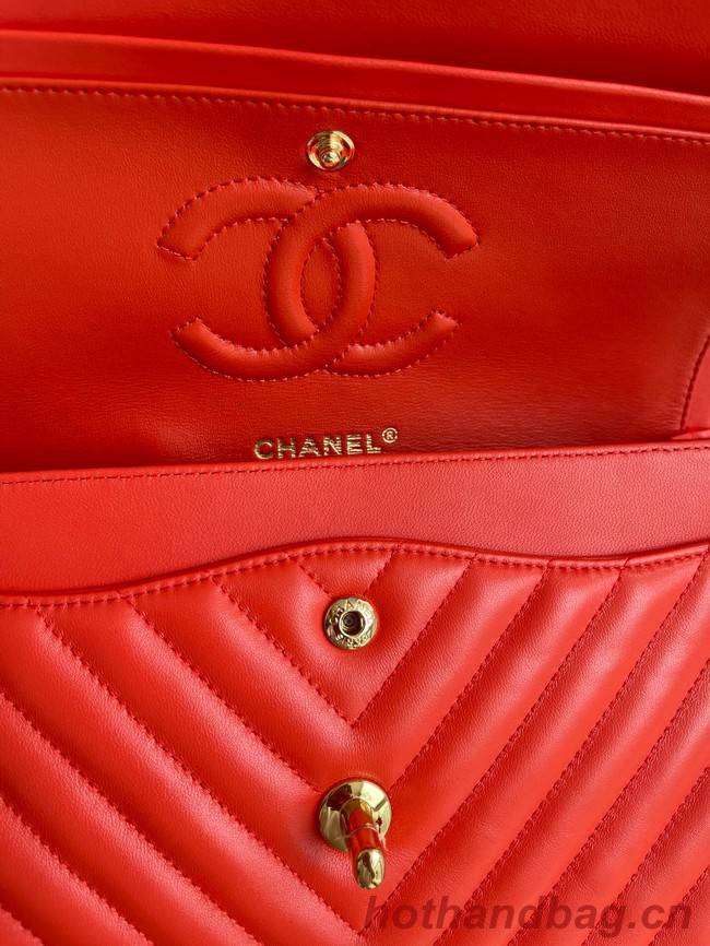 Chanel classic handbag Lambskin & gold Metal V01112 orange