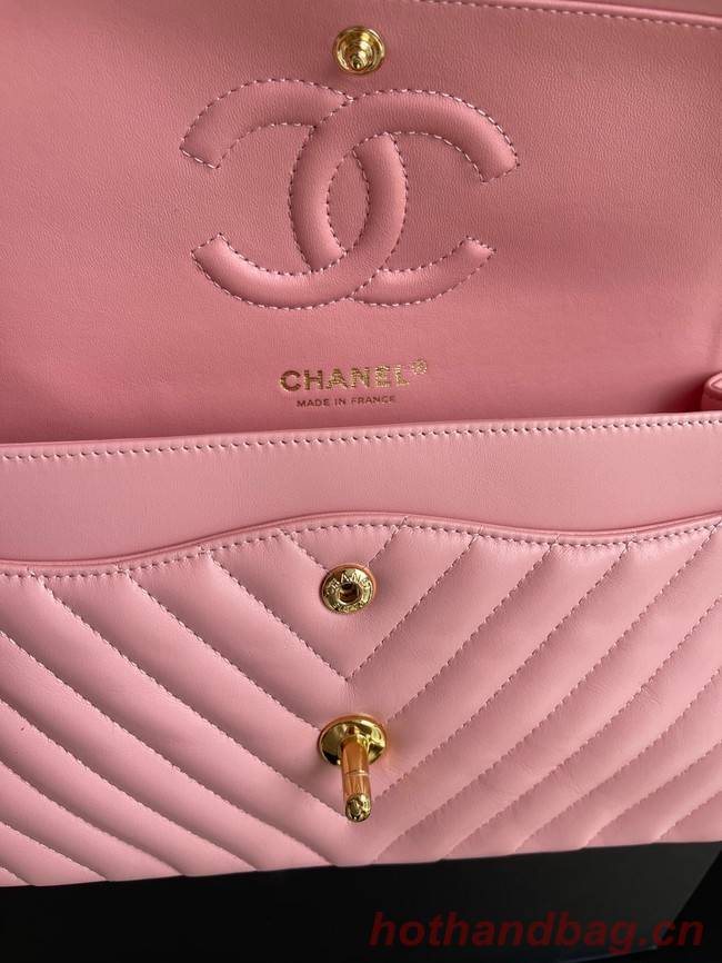 Chanel classic handbag Lambskin & gold Metal V01112 pink