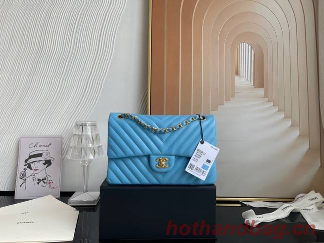 Chanel classic handbag Lambskin & gold Metal V01112 sky blue