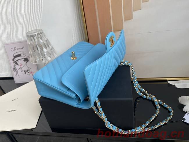 Chanel classic handbag Lambskin & gold Metal V01112 sky blue