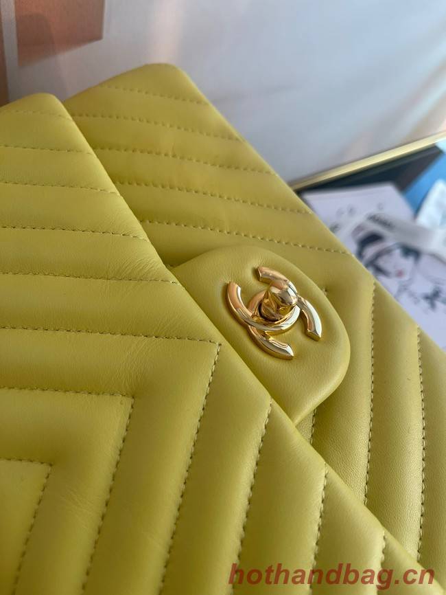 Chanel classic handbag Lambskin & gold Metal V01112 yellow