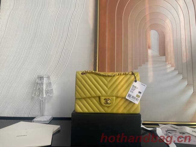 Chanel classic handbag Lambskin & gold Metal V01112 yellow