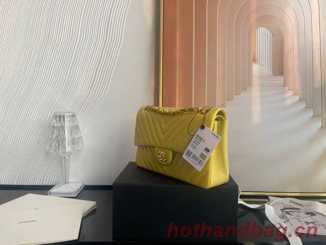 Chanel classic handbag Lambskin & gold Metal V01112 yellow