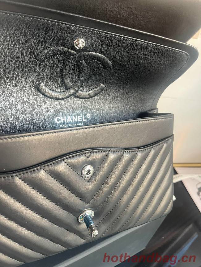 Chanel classic handbag Lambskin & silver Metal V01112 black