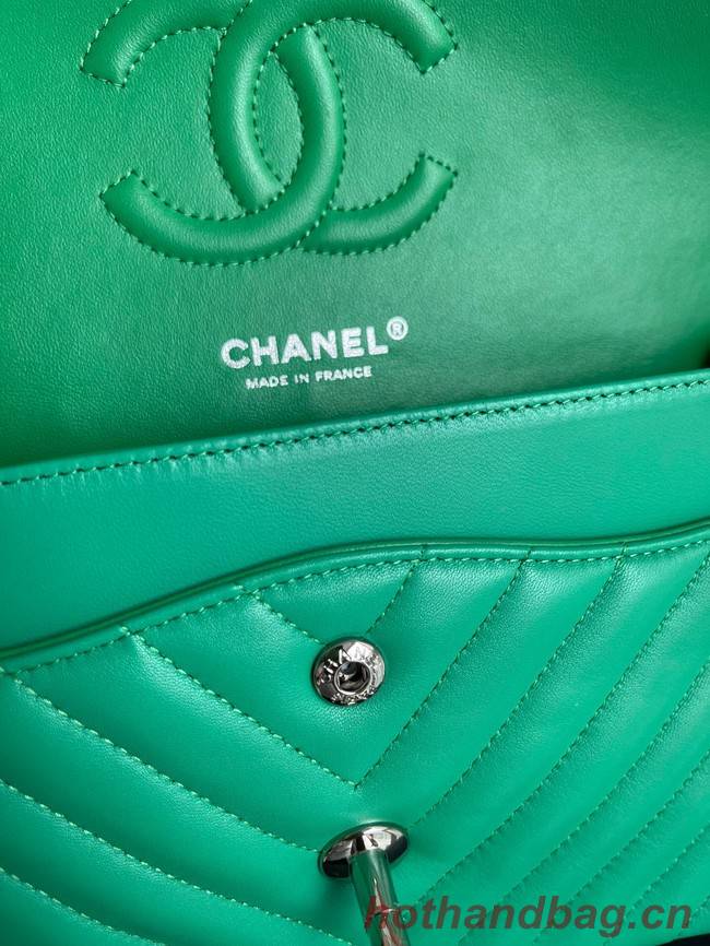 Chanel classic handbag Lambskin & silver Metal V01112 green