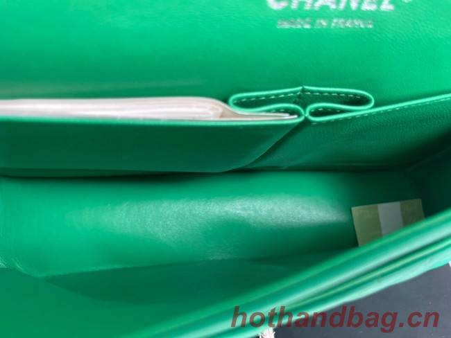 Chanel classic handbag Lambskin & silver Metal V01112 green