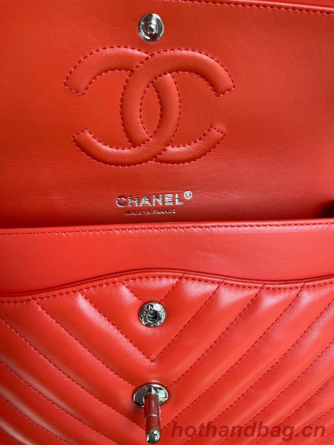 Chanel classic handbag Lambskin & silver  Metal V01112 orange