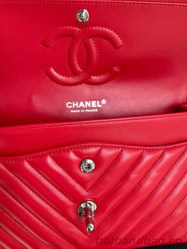 Chanel classic handbag Lambskin & silver Metal V01112 red