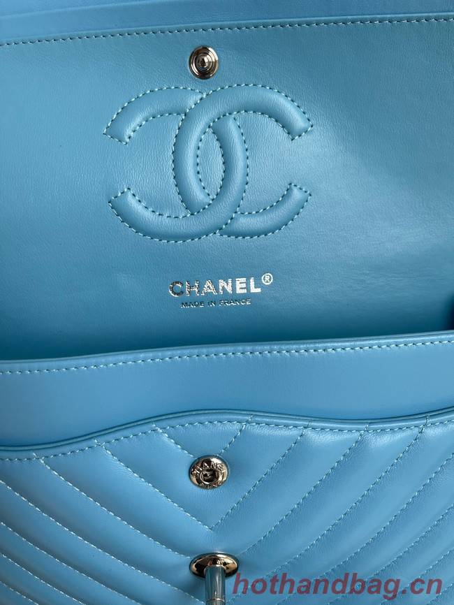 Chanel classic handbag Lambskin & silver Metal V01112 sky blue