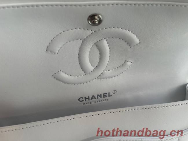 Chanel classic handbag Lambskin & silver Metal V01112 white