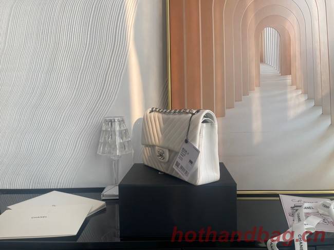 Chanel classic handbag Lambskin & silver Metal V01112 white