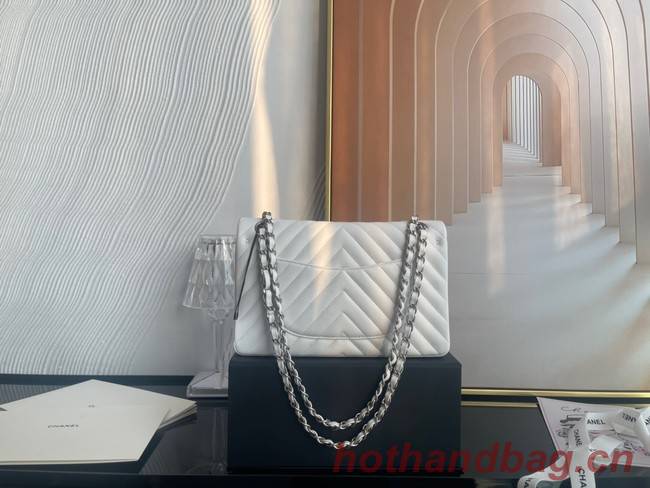 Chanel classic handbag Lambskin & silver Metal V01112 white