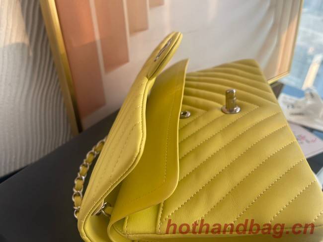 Chanel classic handbag Lambskin & silver Metal V01112 yellow