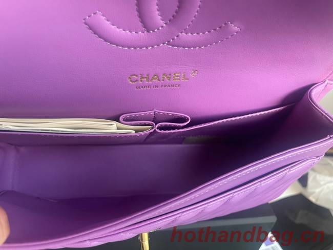 Chanel classic handbag Lambskin & gold Metal V01112 purple