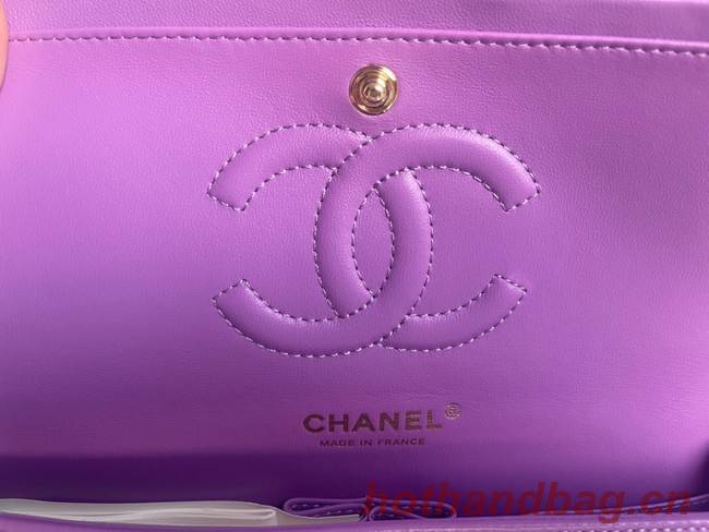 Chanel classic handbag Lambskin & gold Metal V01112 purple