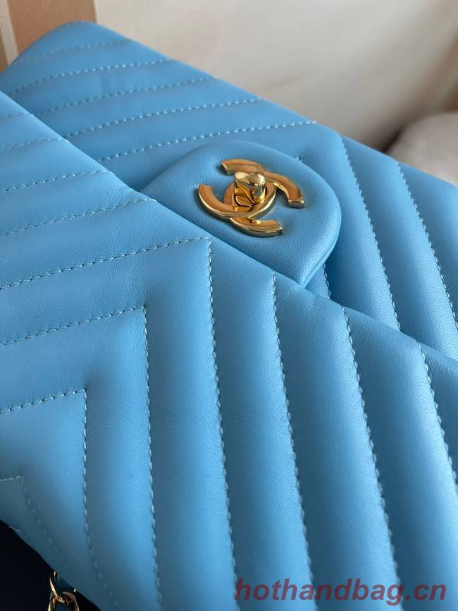 Chanel classic handbag Lambskin & gold Metal V01112 sky blue