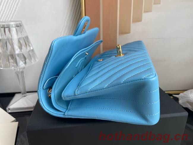 Chanel classic handbag Lambskin & gold Metal V01112 sky blue