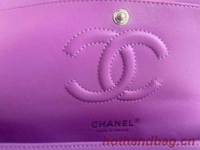 Chanel classic handbag Lambskin & silver Metal V01112 purple