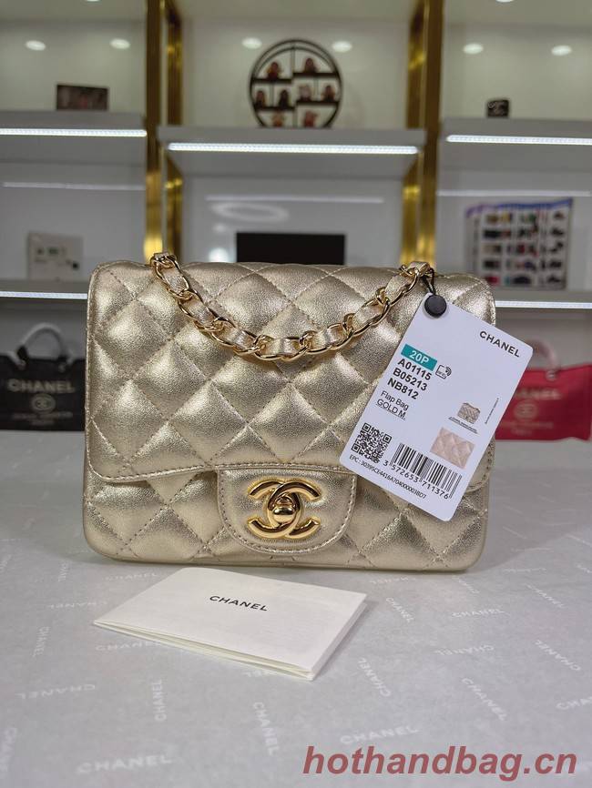 Chanel Flap Lambskin Shoulder Bag A01115 gold