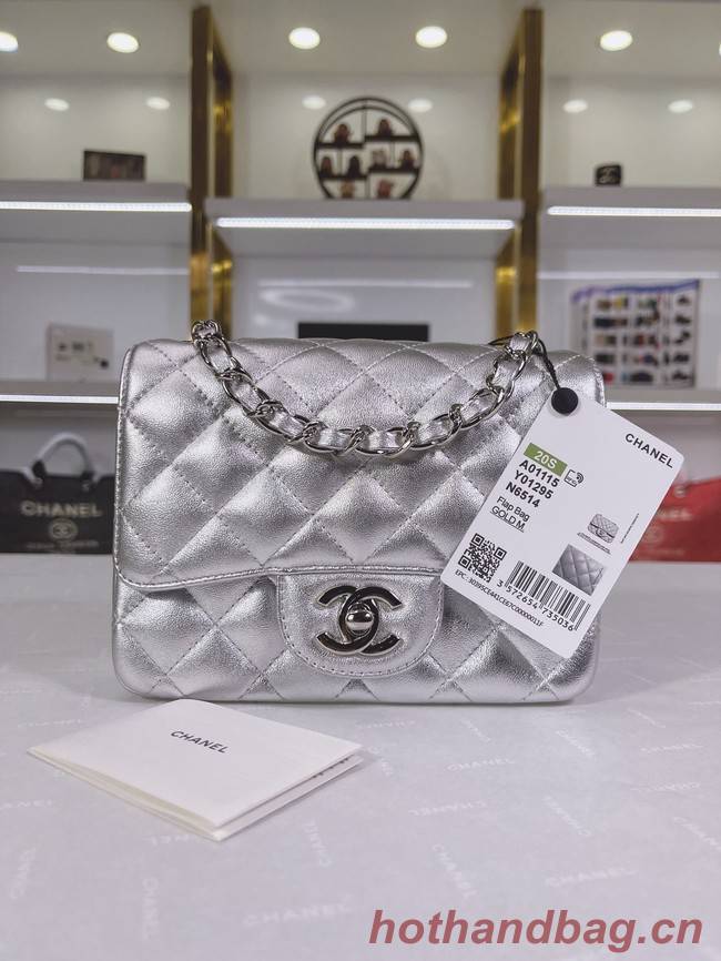 Chanel Flap Lambskin Shoulder Bag A01115 silver