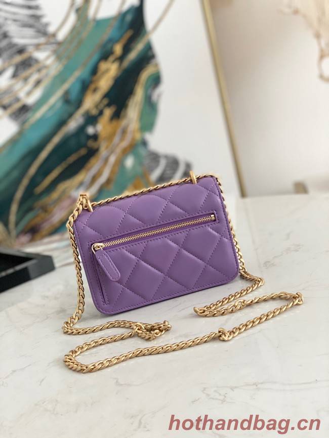 Chanel Flap Lambskin small Shoulder Bag 81185 purple