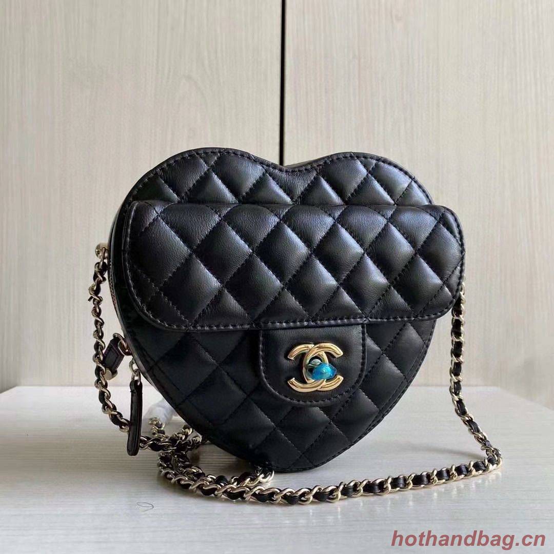 Chanel 2022S Love Heart Original Lambskin Crossbody Chain Bag AS3191Y Black